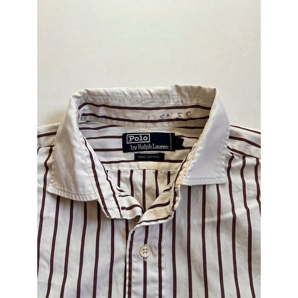 Vintage Polo Ralph Lauren Striped Button Down Shirt Crest Patch Large Cotton - Picture 5 of 10